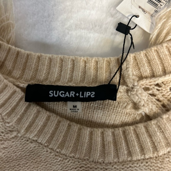 Sugar Lipz Women’s cream sweater NWT fringe soft MEDIUM - Picture 4 of 8